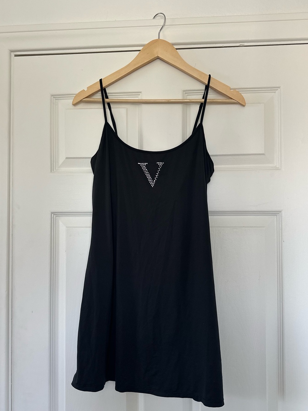 Victoria's Secret Black Slip Dress Short Nightgown with Rhinestone 'V' Detail